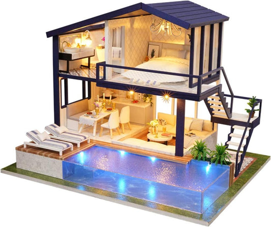 DIY Puuzzle DIY dollhouse kit miniature apartment with LED lighting - premium craft project for adults and teens