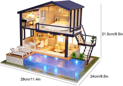 DIY Puuzzle DIY dollhouse kit miniature apartment with LED lighting - premium craft project for adults and teens