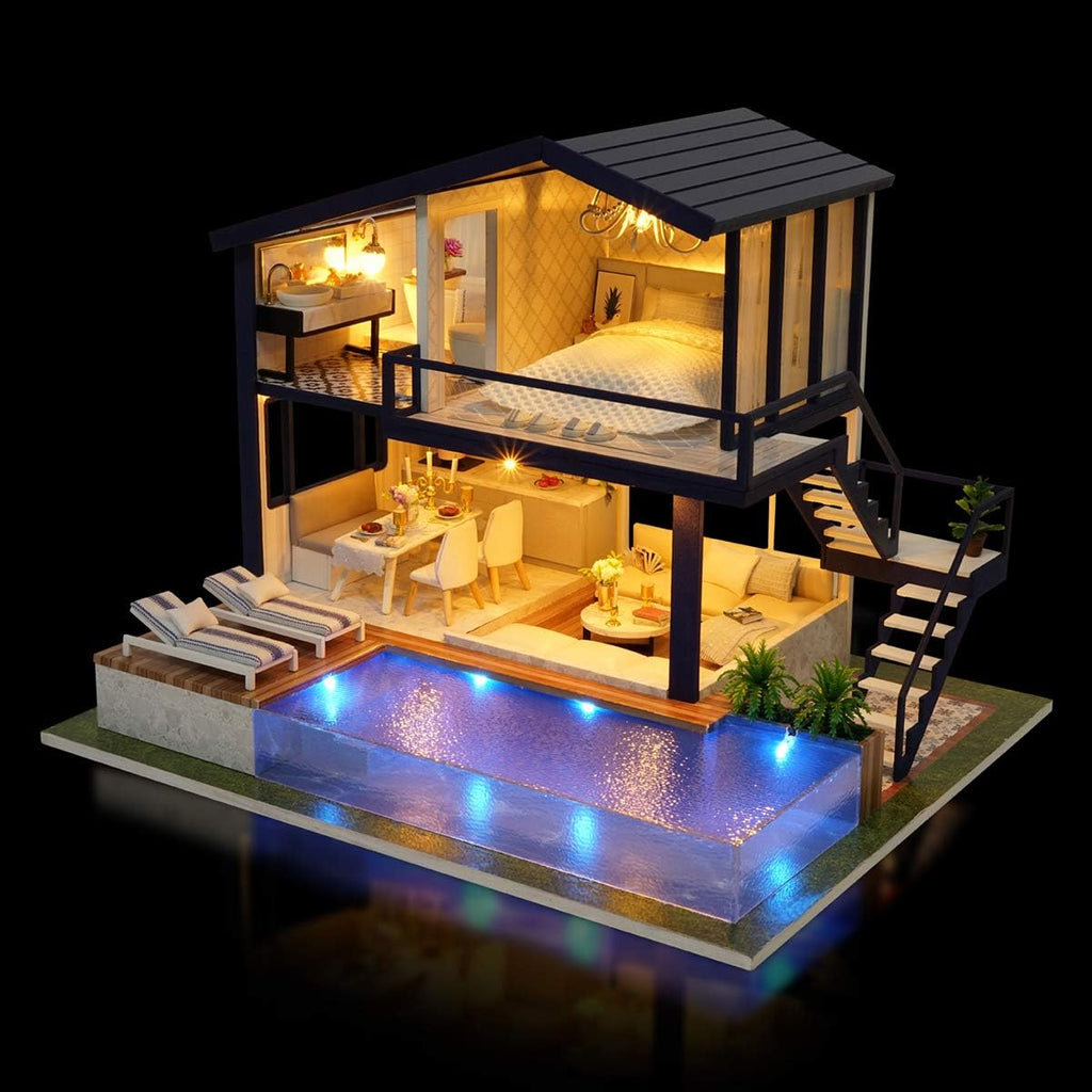DIY Puuzzle DIY dollhouse kit miniature apartment with LED lighting - premium craft project for adults and teens