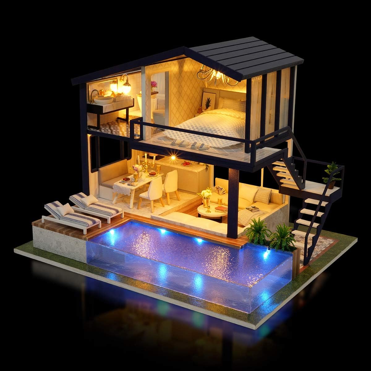 DIY Puuzzle DIY dollhouse kit miniature apartment with LED lighting - premium craft project for adults and teens