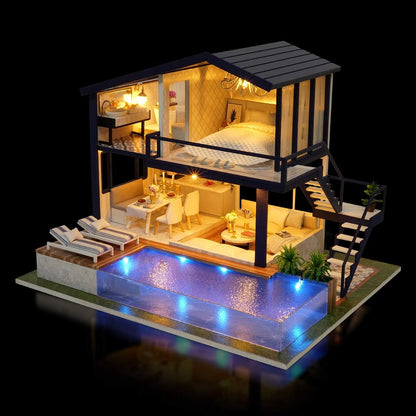 DIY Puuzzle DIY dollhouse kit miniature apartment with LED lighting - premium craft project for adults and teens